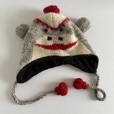 Sock Monkey Wool Knit Winter Beanie Fleece Lined Ear-Flap Ski Hat Cap Nepal