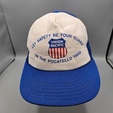 Union Pacific Railroad Hat Trucker Cap Men's Adjustable Blue White Vintage USA
