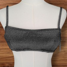 Victoria's Secret Swim Gunmetal Black Sparkle Bandeau Bikini Top LARGE NWT