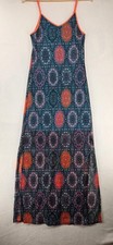 Fire Los Angeles Dress Maxi Large Blue Geometric Spaghetti Strap Slip Lined