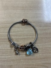 STERLING SILVER PANDORA BRACELET WITH 6 CHARMS - ALL MARKED 925
