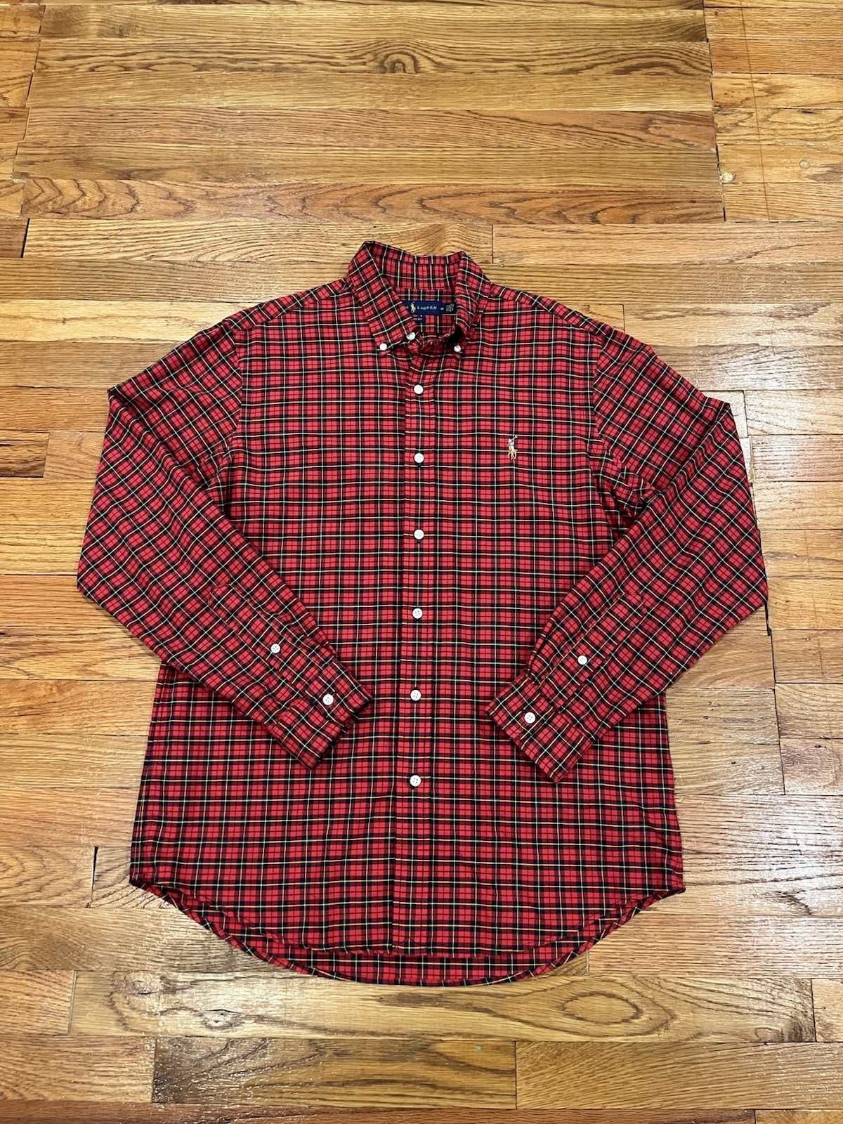 Polo Ralph Lauren manica lunga carne pony quadri camicia abbottonata uomo M