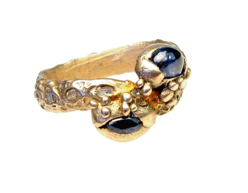 Anel de bronze dourado estilo antigo - Pedra de safira - Tamanho 10 - Imagem 4 de 4