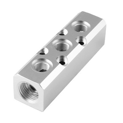LDEXIN 3 Way Pneumatic Manifold Air Distribution Block, 3 Way, Silver