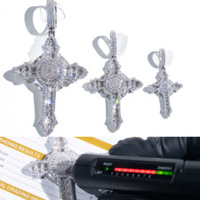 Moissanite Baguette Cross Pendant Real 925 Sterling Silver Passes Tester