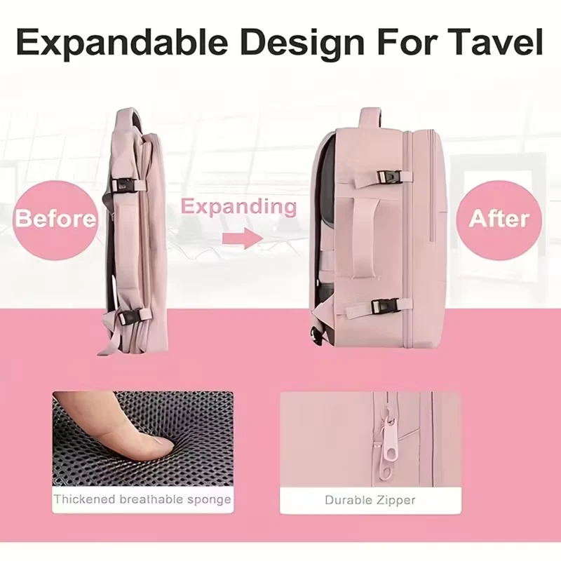 Sac a Dos Voyage Cabine Avion, Ordinateur Portable 45x36x20 - ROSE - Photo 2/4