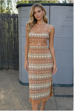 Hype Geometric Silk Maxi Slip Dress Lace Insert Sz L Feminine Ethereal Y2K Resor