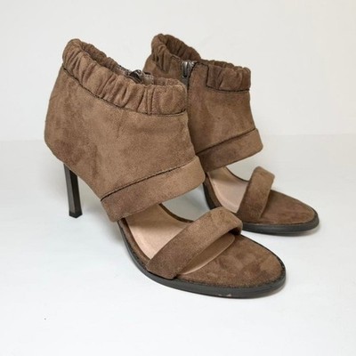 Mi.iM Women s Size 6.5 Brown Faux Suede Open Toe Stiletto Heels