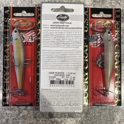 3 Packs Lucky Craft Screw Pointer 90 Sinking Chartreuse Shad