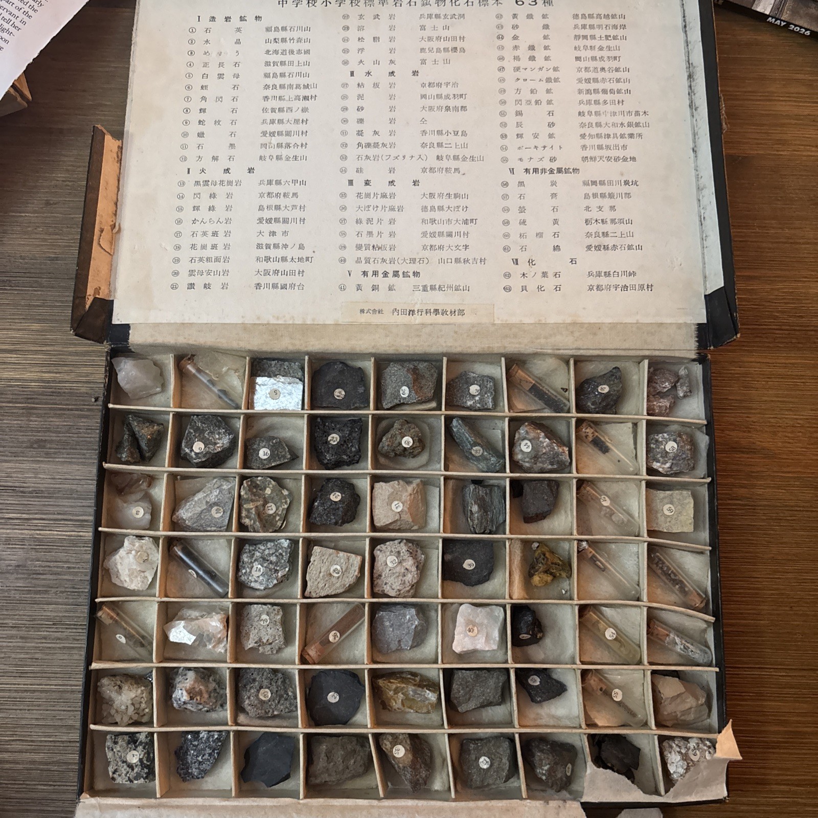 Vintage Japanese Geology Mineral Specimen Box 63 Piece Complete Set Chide Yoko