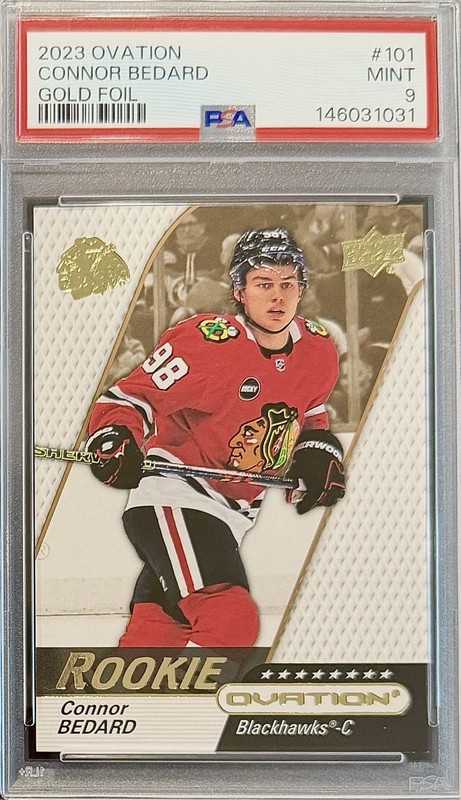 Connor Bedard 202324 Ovation Hockey Rookies Gold Foil #101 (RC) PSA 9 MINT