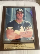 Jose Canseco Signed Photo Plaque 1st Player to Hit 40 Home Runs & Stolen Bases!!