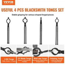 Blacksmith Tongs, 18” 4 PCS, V-Bit Bolt Tongs, Wolf Jaw Tongs, Z V-Bit Tongs and