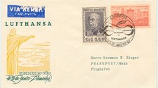 BRASILIEN 1956 Kab.-Erstflug der Dt. Lufthansa von Rio de Janeiro n. Frankfurt