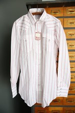 Vintage H Bar C Ranchwear Shirt Mens L Western Pearl Snap Striped Red Sparkles