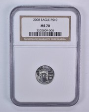 2008 $10 American Platinum Eagle 1/10 Oz Platinum MS70 NGC 2587.60 per troy oz