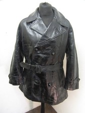 VINTAGE 40'S ITALIAN POLICE OFFICERS LEATHER  PEA JACKET SIZE L,  WOOL LINED