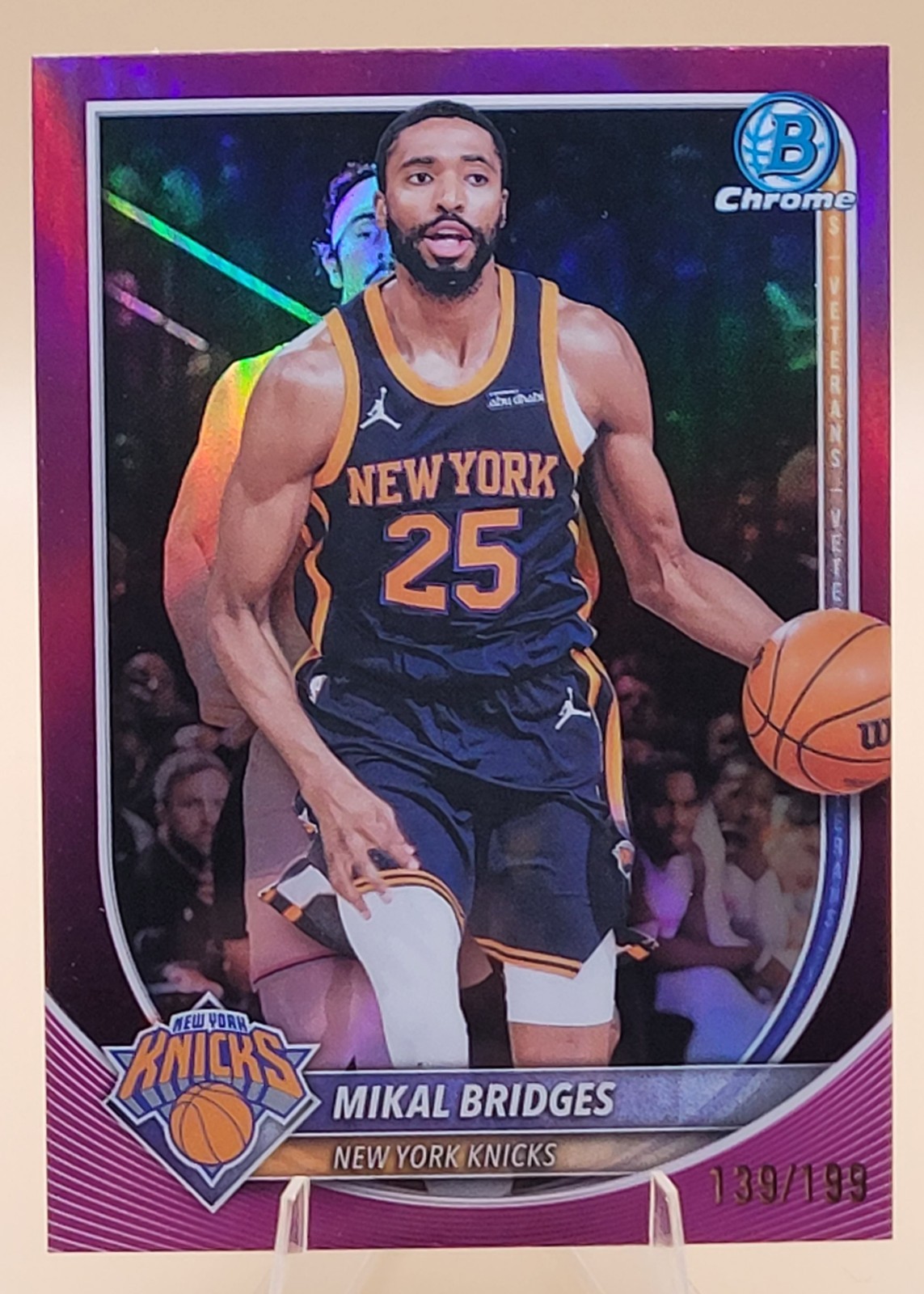 2025 Bowman #BCV-152 Mikal Bridges Chrome Fuchsia Refractor 139/199 Knicks 