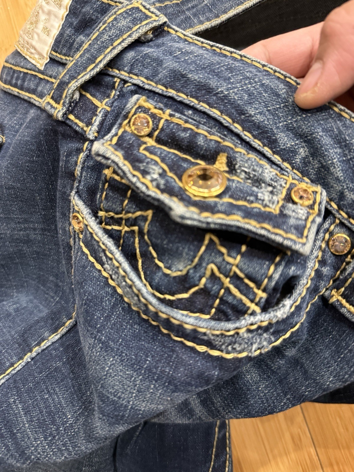 True Religion Disco Joey Big T Jeans Crystal Buttons Women’s 32 Flare Leg Y2K thumbnail 12