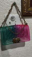 Green Pink Ombr  Quilted Chain Shoulder Bag Gold Turn Lock Medium