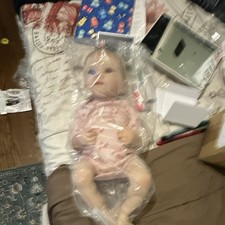 Blonde Straight Hair Baby Doll Blue Eyes Light Complexion Pink Floral Bodysuit