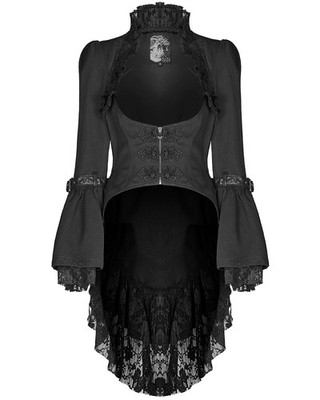 Punk Rave Damen Gothic Lolita Puppe Steampunk Frack Jacke schwarz Spitzenschwänze