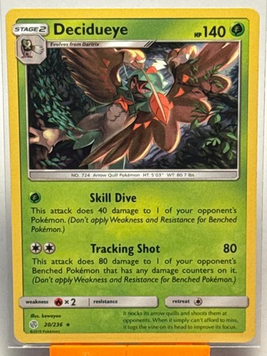 Decidueye 20/236 Holo Rare Cosmic Eclipse Pokemon Lightly Played