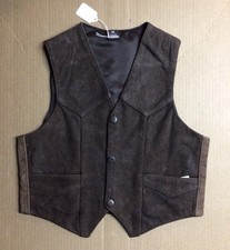 Boys Dark Suede Leather Vest Size M 10-12 Western Style Vintage Cowboy Rodeo