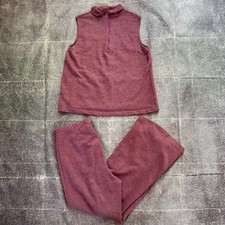 Women's Vintage 70's Maroon Heather Purple Vest  Work Slack Pants Set Lot Sz L