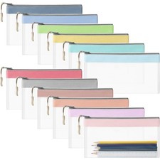 Clear Pencil Pouch Bulk Transparent Zipper Bags Macaron Colors 12 PCS