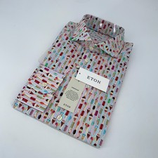 Eton Dress Shirt Men L 16 1/2 - 42 Multi Ice Cream Poplin Slim Fit Formal Collar