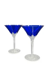 Set of 2 Ajka 24% Lead Crystal Cobalt Blue Cut to Clear Martini Glasses 7.25"