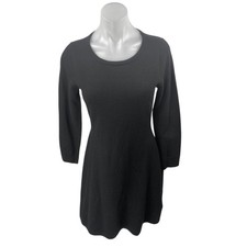 Nicole Miller 100% Wool Black Knit Long Sleeve Knee Length Sweater Dress Size S