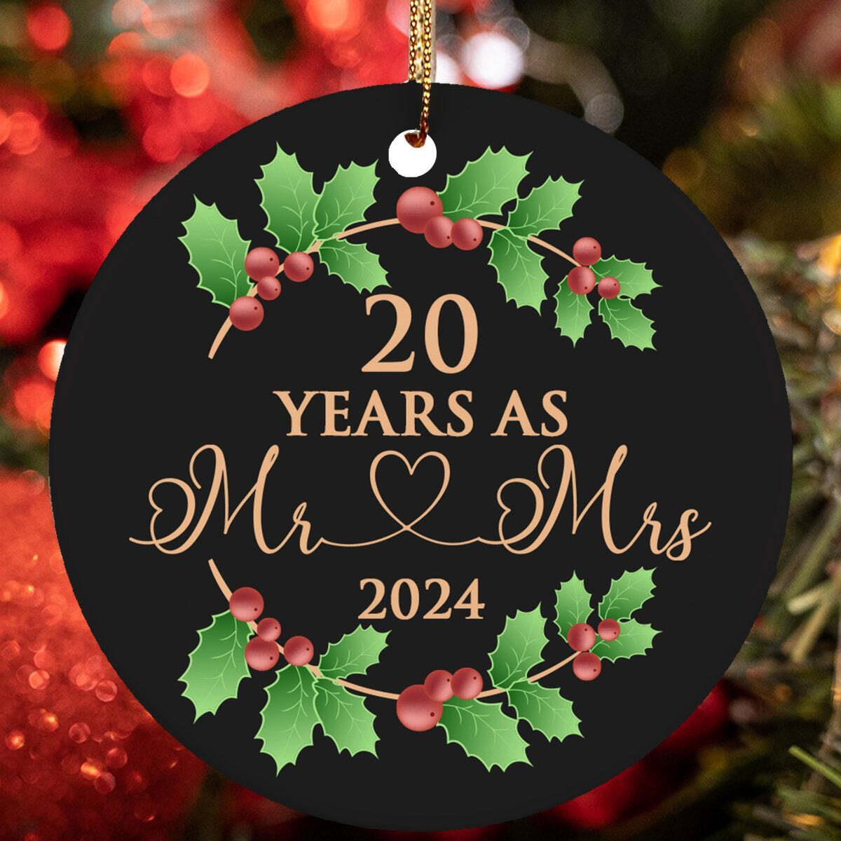 20 Years As Mr   Mrs Ornament 20th Anniversary Wreath Christmas Gift Tree Decor