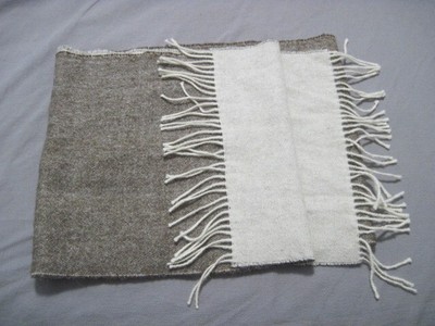 Classic Winter Scarf Brown/Cream 100% Baby Alpaca  Reversible Fringe 64x12 BOHO