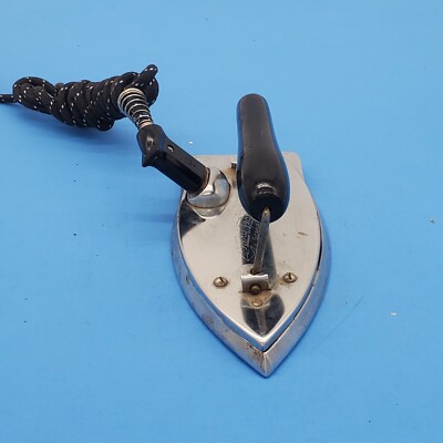 Vintage FIERY FEATHER Seven Inch Gorgie Manufacturing Folding Handle Travel Iron