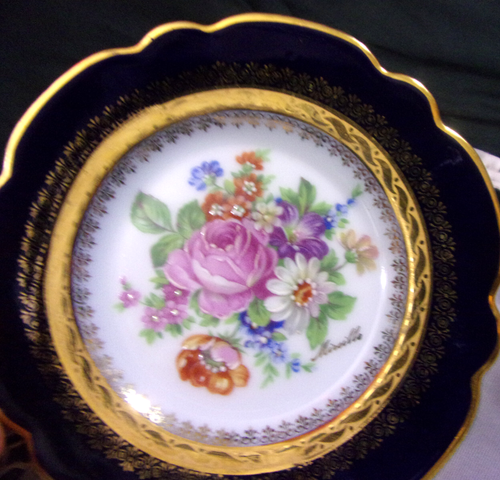 Objet D'art Cobalt Blue Limoges France Floral Gold Rim &Trim 5" Plate -Signed - Picture 5 of 8