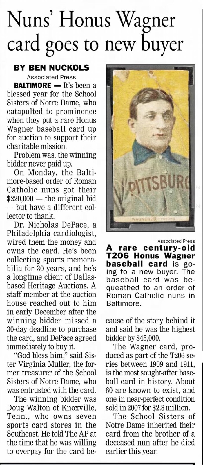 T206 Honus Wagner newspaper clipping eBay