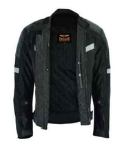 Premium Men's Black Mesh Motorcycle Biker Racer Reflective Concealed Jacket
