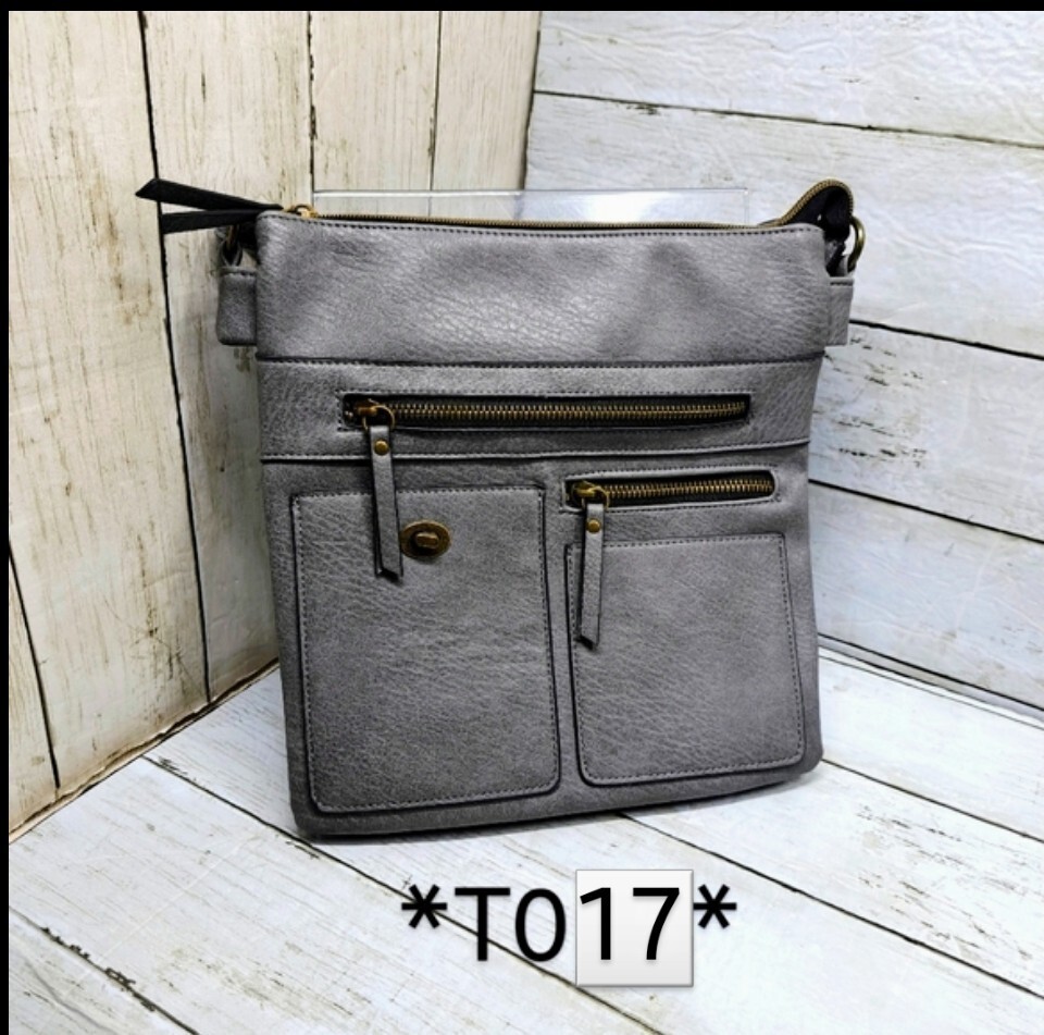 Vegan Leather Sophia Medium MultiPocket Grey Hipster Crossbody Travel Bag