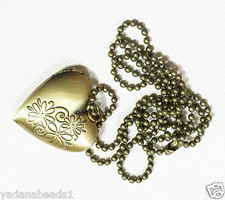Antique brass heart locket necklace with Iron ball chain