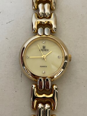 ZEEMEX stylish gold analog quartz ladies wristwatch w/gold hands