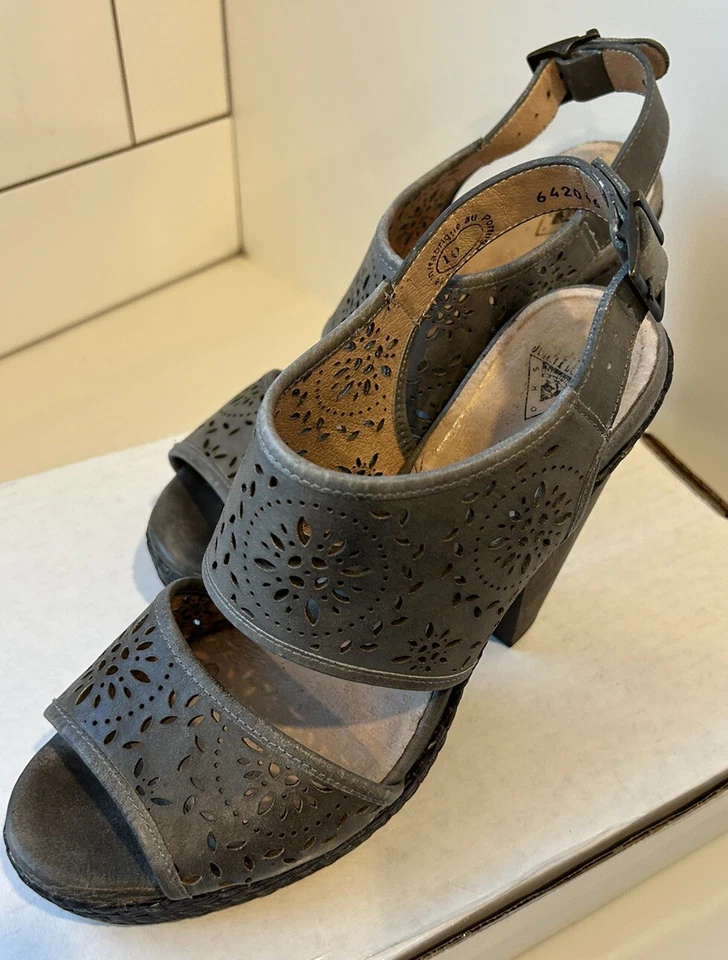 Sandalias de cuero John Fluevog Rules Chatelet Block tacón alto grises para mujer talla 10 usadas en excelente estado Foto 3 de 4