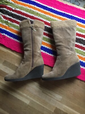 Bottes Femme En Cuir Daim - Taille 38 - Talon Compensé - Fabriqué En Argentine - Occasion