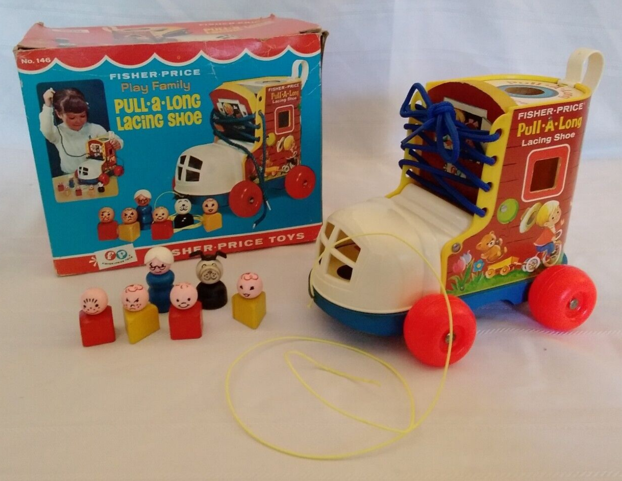 Fisher Price Vintage Little People Play Family Pull Along Lacing Shoe -  FPB028
