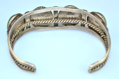 VINTAGE NAVAJO HERMAN LEE SIGNED STERLING SILVER 4 OVAL TURQUOISE