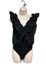 NEW EXPRESS size XS BODYSUIT Ruffle Neckline Sleeveless Thong X24