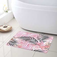 Tropical Pink and Grey Palm Leaf Bath Mat for Bathroom Mat Bath Rug Doormat
