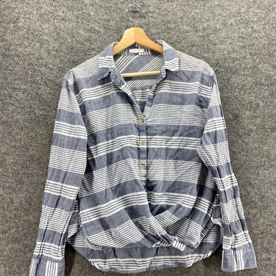 Camisa Maurices Mujer S Pequeña Gris Rayas Cuello Abotonado Manga Larga Algodón Foto 3 de 4