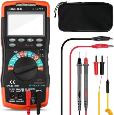True RMS Digital Multimeter Tester AC DC 20A hFE Ohm Meter with Alligator Clip